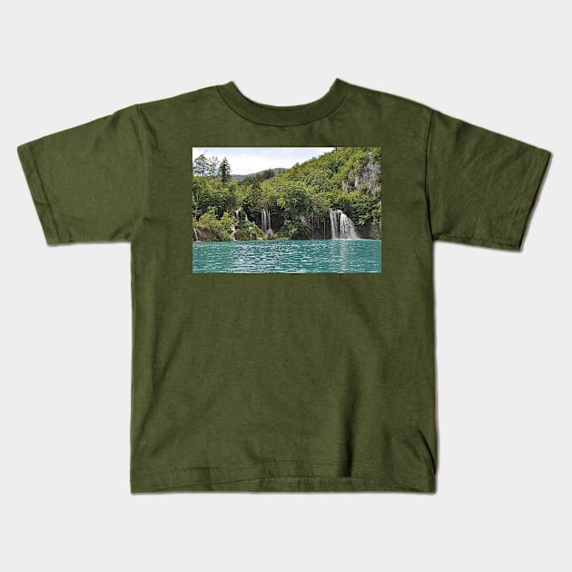 Waterfall over the Lake Kids T-Shirt by KargacinArt